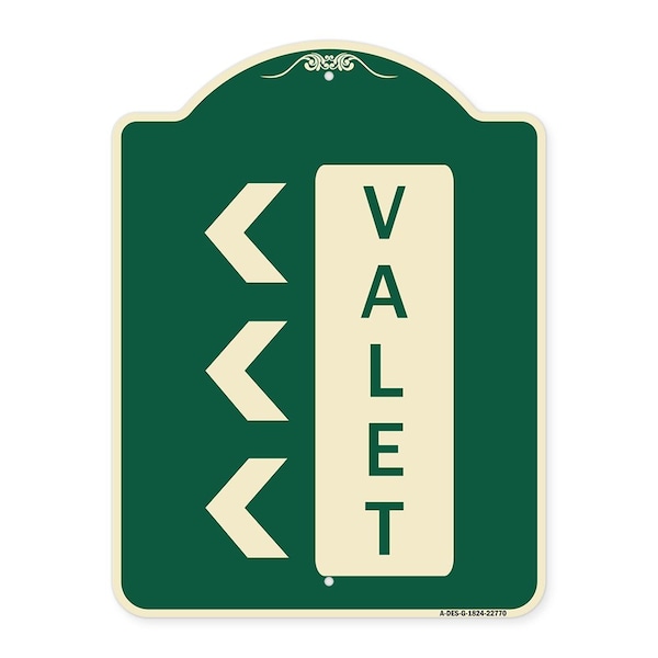 Signmission Designer Series Valet Left Arrow, Green & Tan Heavy-Gauge Aluminum Sign, 24" x 18", G-1824-22770 A-DES-G-1824-22770 - main